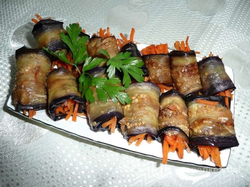 Баклажаны с морковью по-корейски. Закуска, рулетики