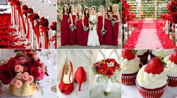 Красный цвет для зимней свадьбы