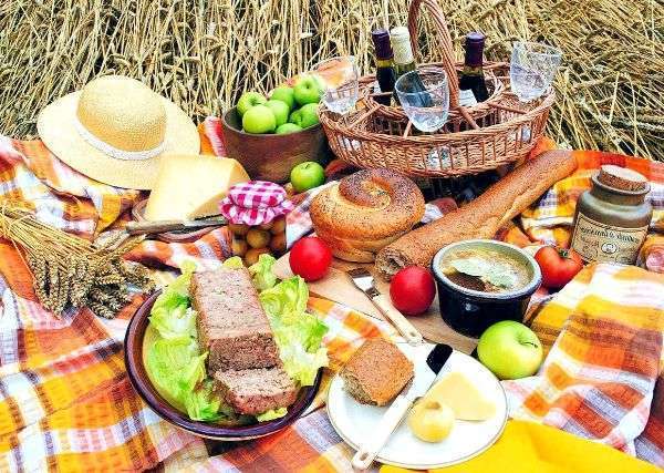 Пикник с большим количеством блюд